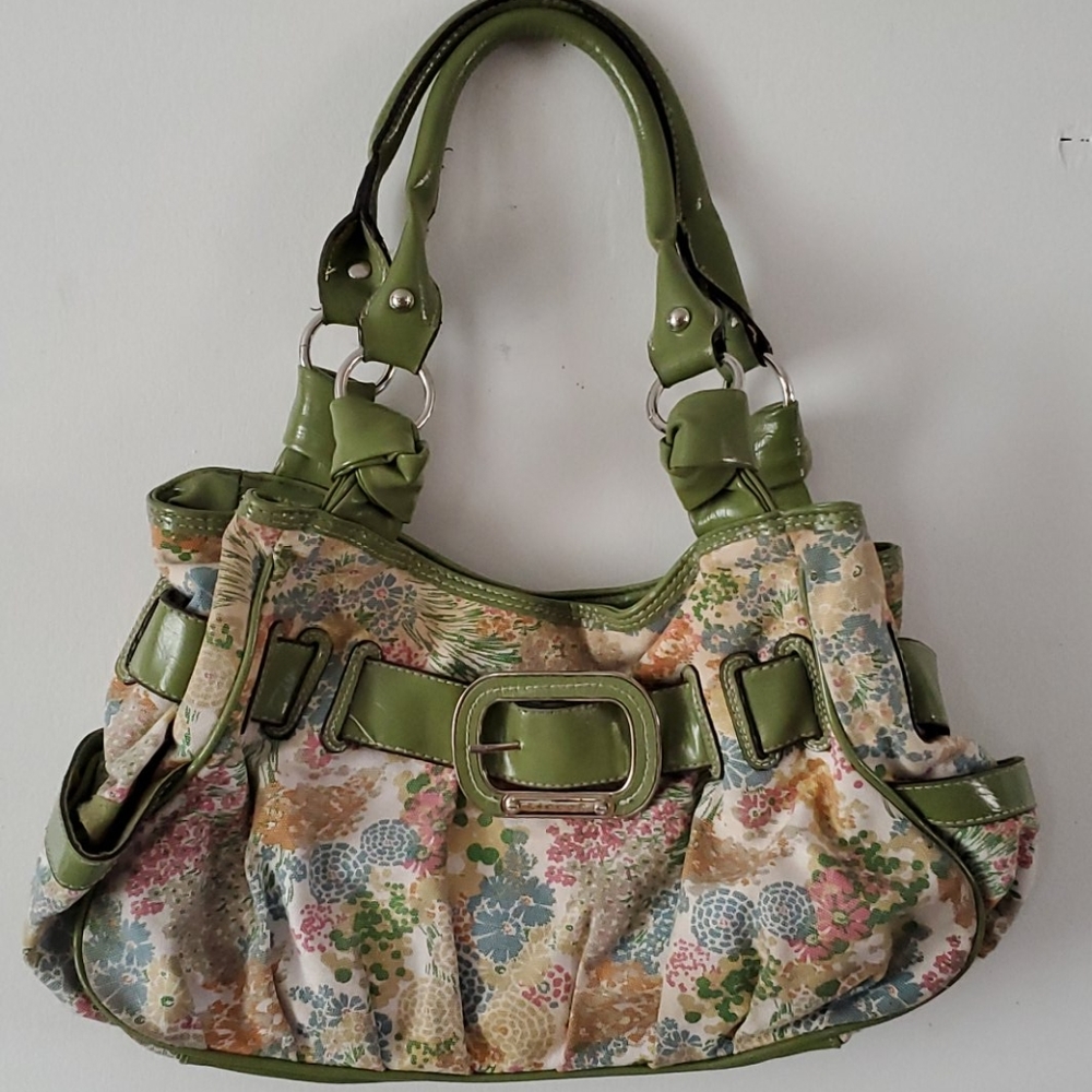 Linear Brand Green Flowered Canvas Handbag